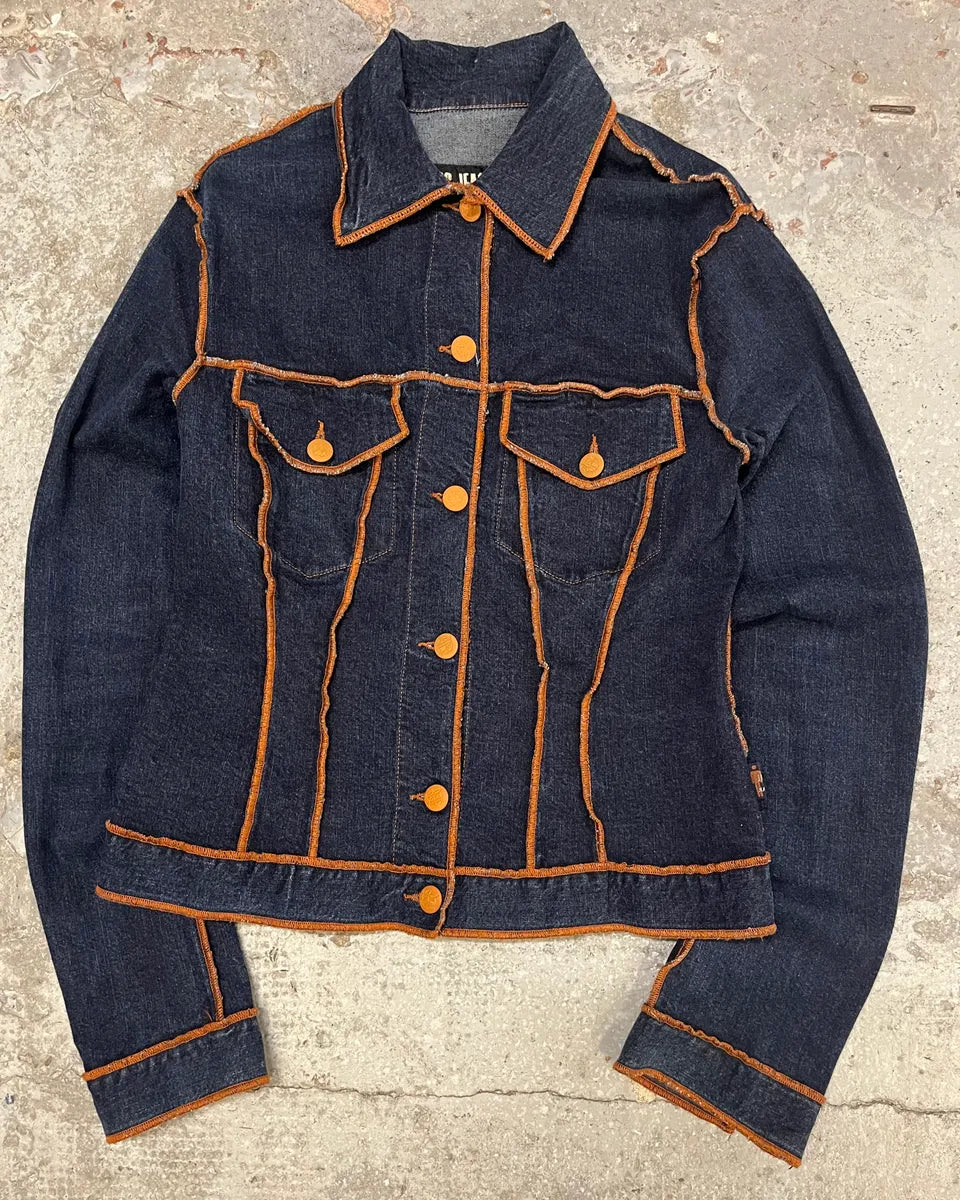 2000s Jean Paul Gaultier Navy Brut Denim Jacket ZBFwvKj 0