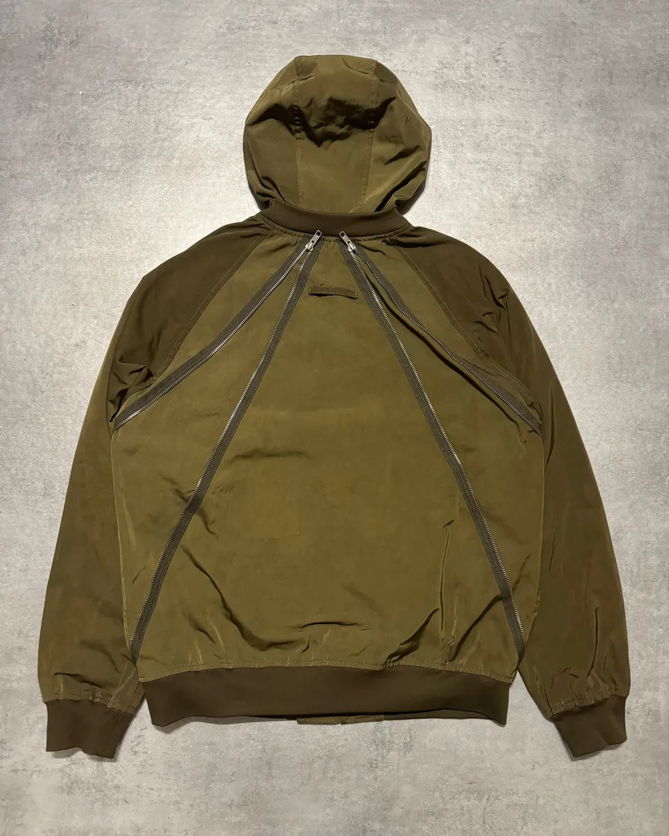 2000s Jean Paul Gaultier Olive Multi zips Symmetrical Hooded Jacket (M/L) 1