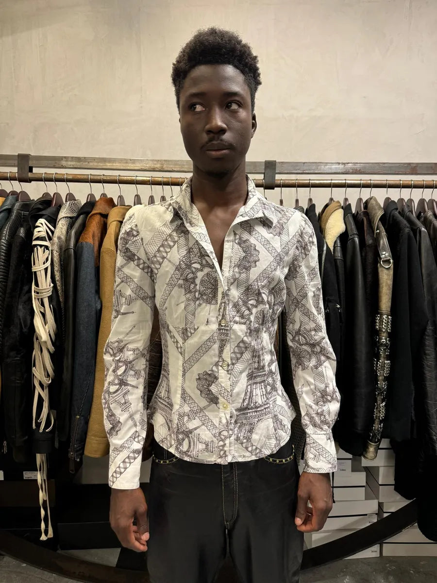 2000s Jean Paul Gaultier Parisian Eiffel Tower Graphic White Shirt wFbUWbA 1