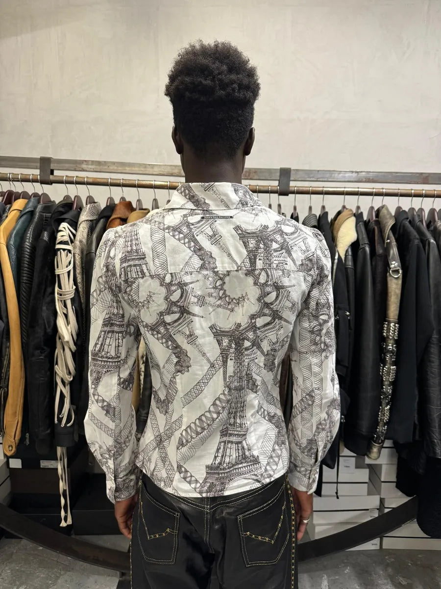 2000s Jean Paul Gaultier Parisian Eiffel Tower Graphic White Shirt wFbUWbA 2