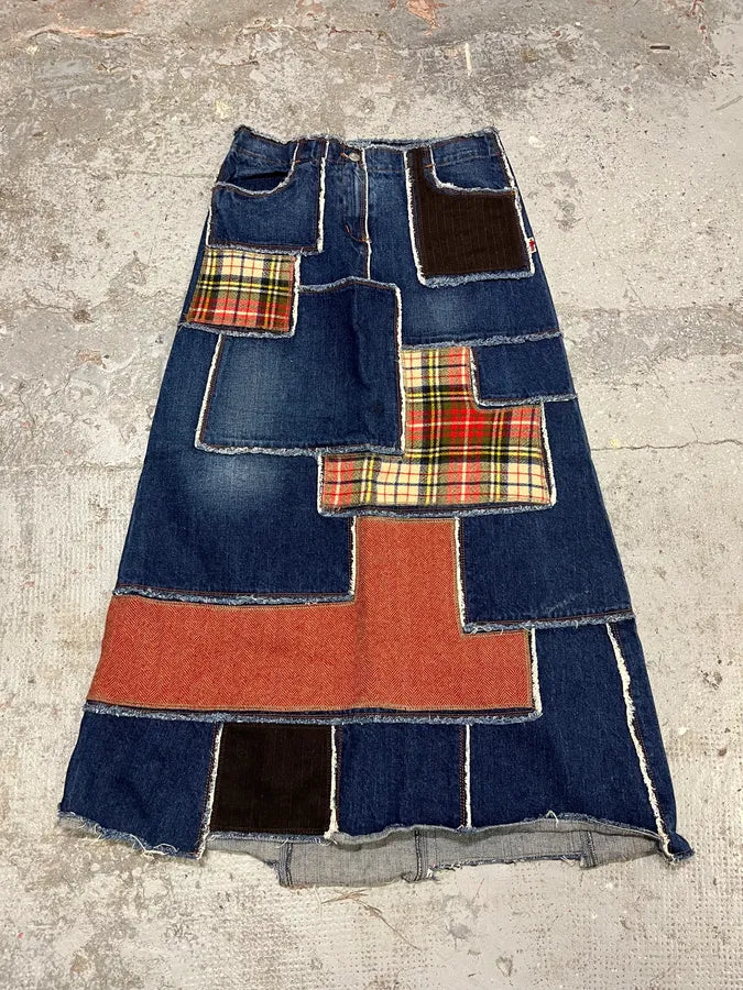 2000s Jean Paul Gaultier Patchwork Long Denim Skirt xgswUND 0