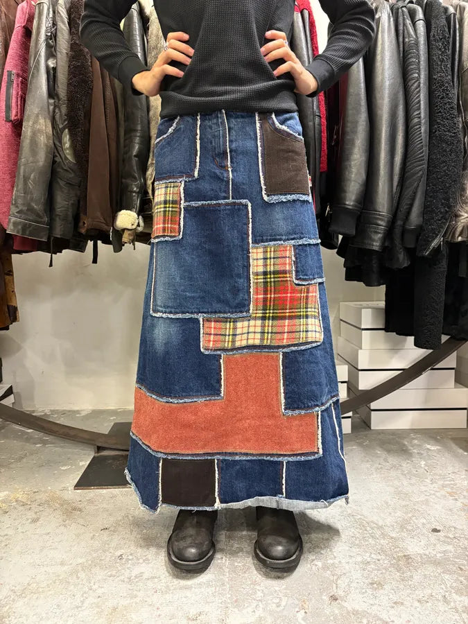 2000s Jean Paul Gaultier Patchwork Long Denim Skirt xgswUND 1
