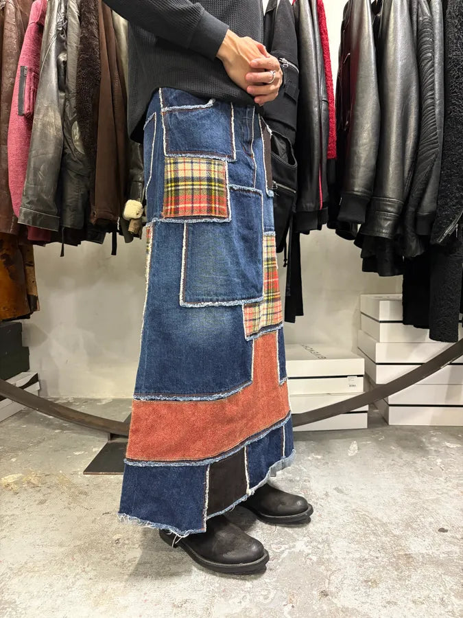 2000s Jean Paul Gaultier Patchwork Long Denim Skirt xgswUND 2