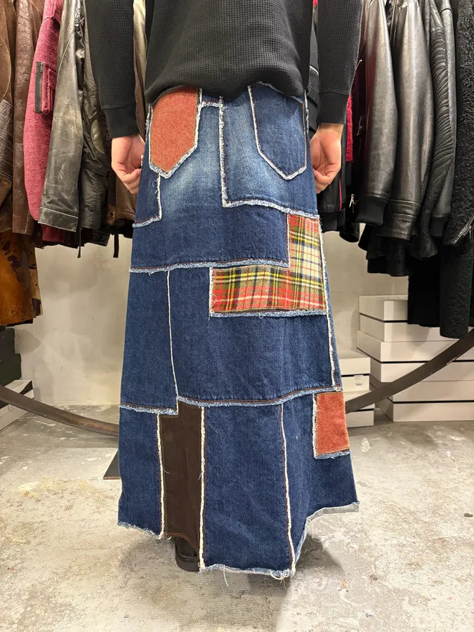 2000s Jean Paul Gaultier Patchwork Long Denim Skirt xgswUND 3