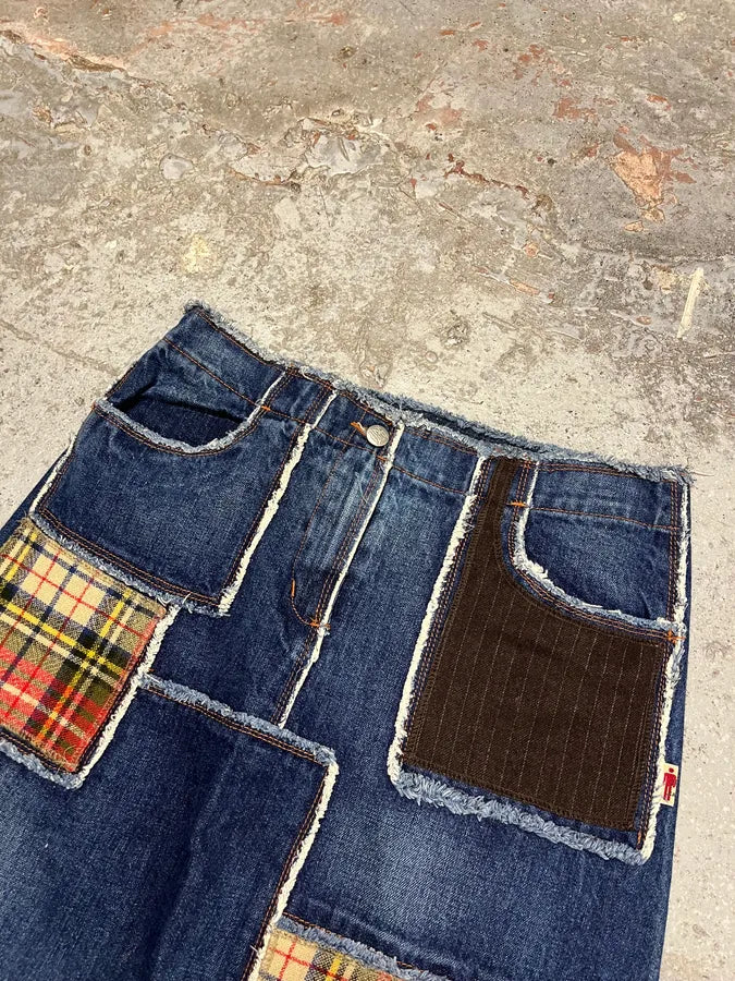 2000s Jean Paul Gaultier Patchwork Long Denim Skirt xgswUND 4