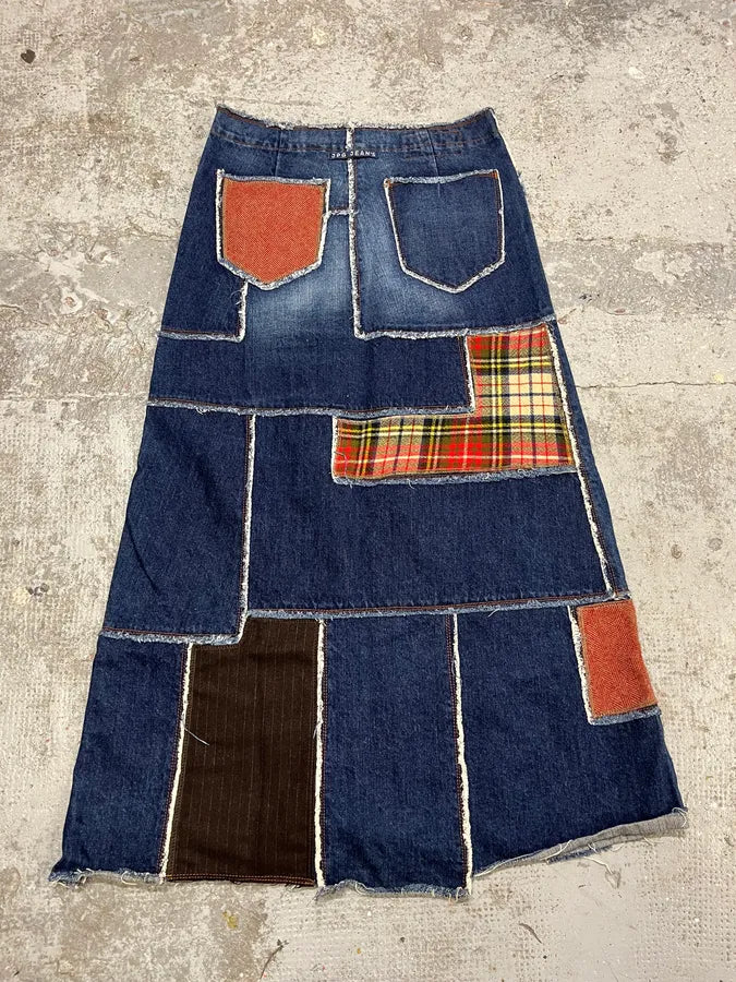 2000s Jean Paul Gaultier Patchwork Long Denim Skirt xgswUND 6