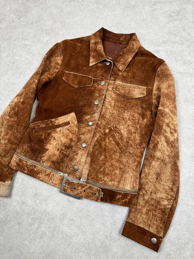 2000s Jean Paul Gaultier Raw Clay Leather Jacket kcPTyNg 5