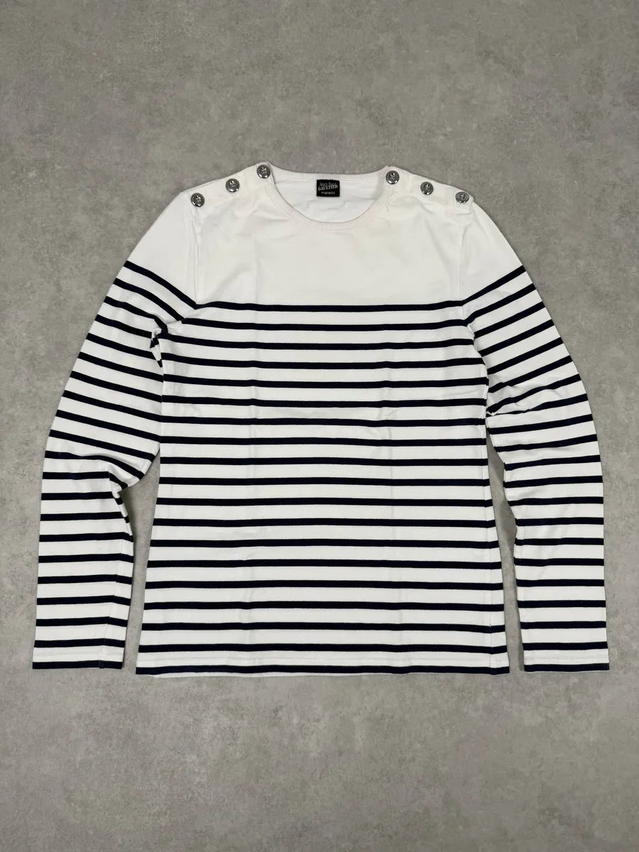 2000s Jean Paul Gaultier Sailor Blue Lines White Longsleeves lUsrZMV 0