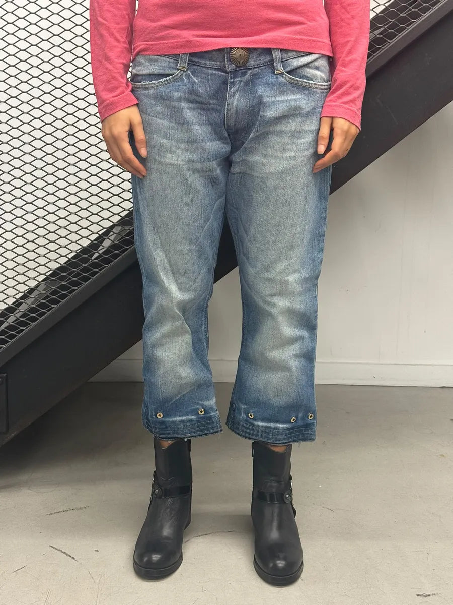 2000s Jean Paul Gaultier Solar Button Blue Denim Long Shorts cSlAUvr 0