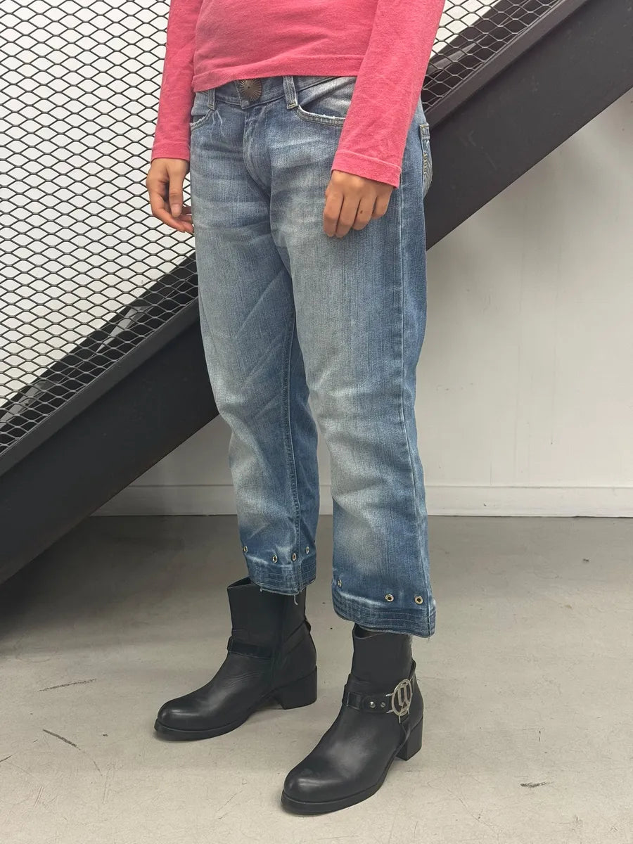 2000s Jean Paul Gaultier Solar Button Blue Denim Long Shorts cSlAUvr 1