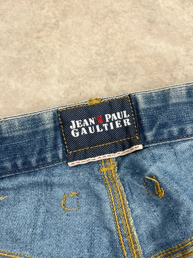 2000s Jean Paul Gaultier Solar Button Blue Denim Long Shorts cSlAUvr 10