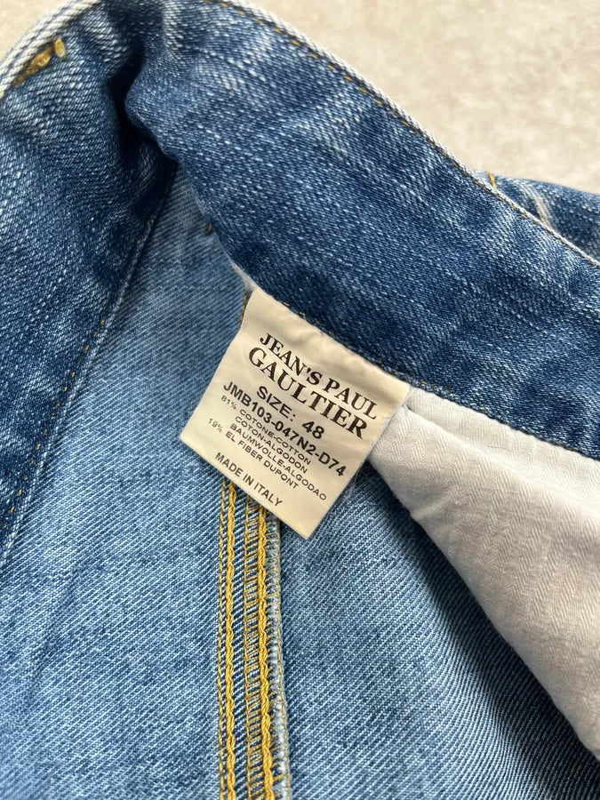 2000s Jean Paul Gaultier Solar Button Blue Denim Long Shorts cSlAUvr 12