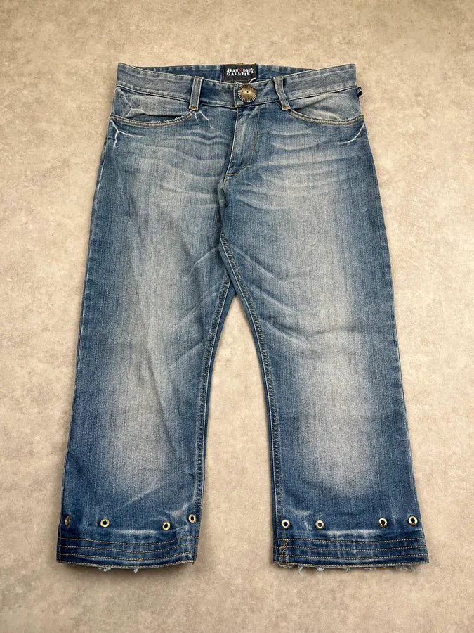 2000s Jean Paul Gaultier Solar Button Blue Denim Long Shorts cSlAUvr 3