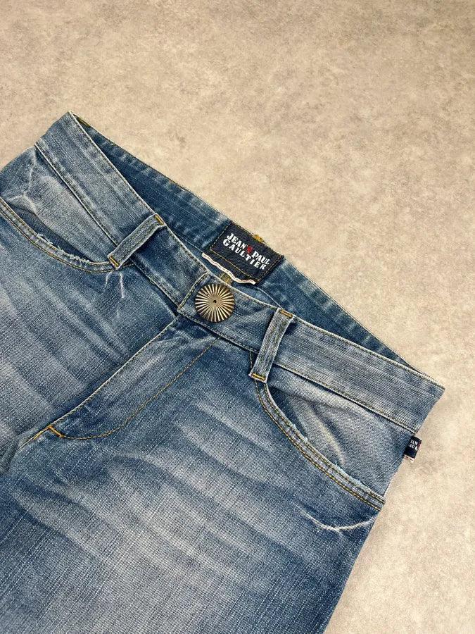 2000s Jean Paul Gaultier Solar Button Blue Denim Long Shorts cSlAUvr 4