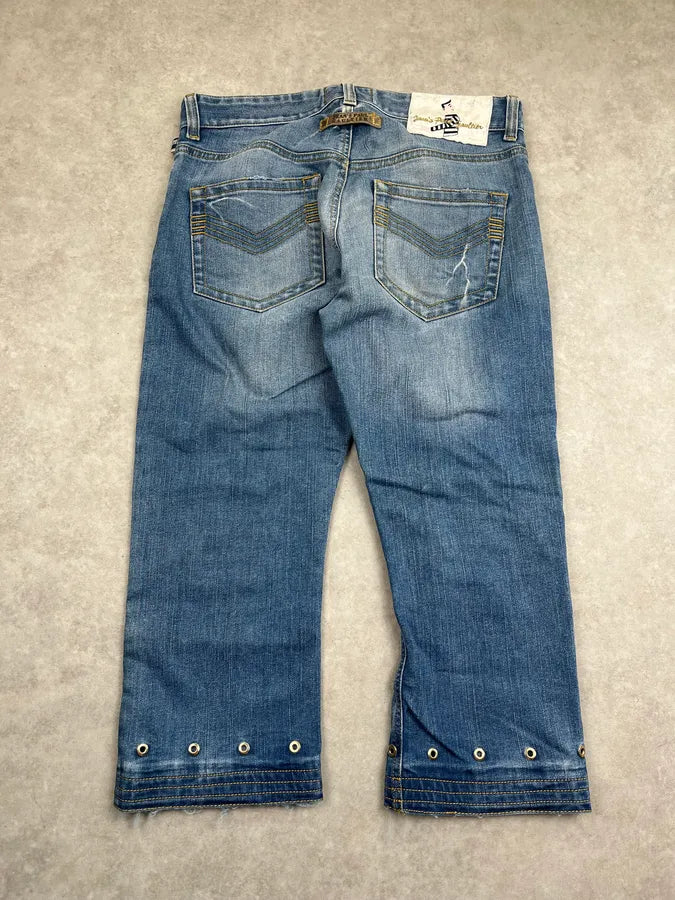 2000s Jean Paul Gaultier Solar Button Blue Denim Long Shorts cSlAUvr 6