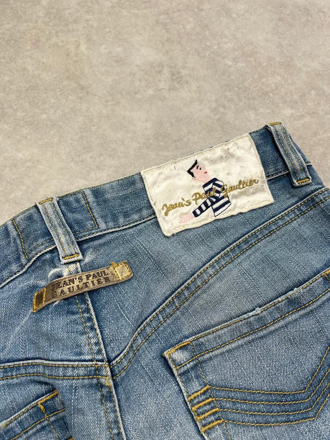 2000s Jean Paul Gaultier Solar Button Blue Denim Long Shorts cSlAUvr 9