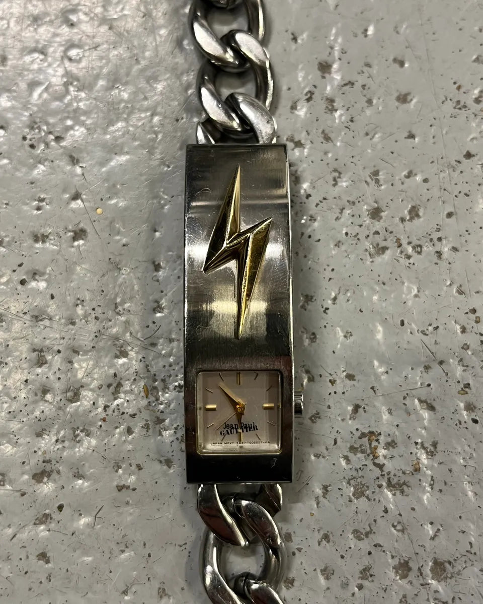 2000s Jean Paul Gaultier Stainless Still Lightning Bolt Chain Watch QhGSGOm 4