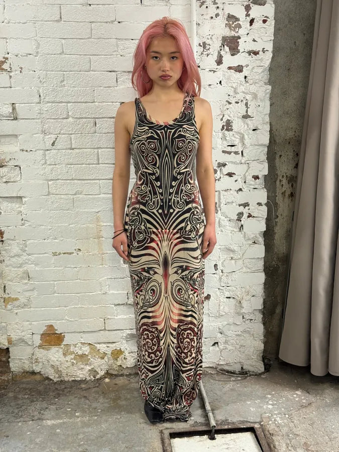 SS1996 Jean Paul Gaultier Tribal Maori Tattoo Dress Jguxspa 4