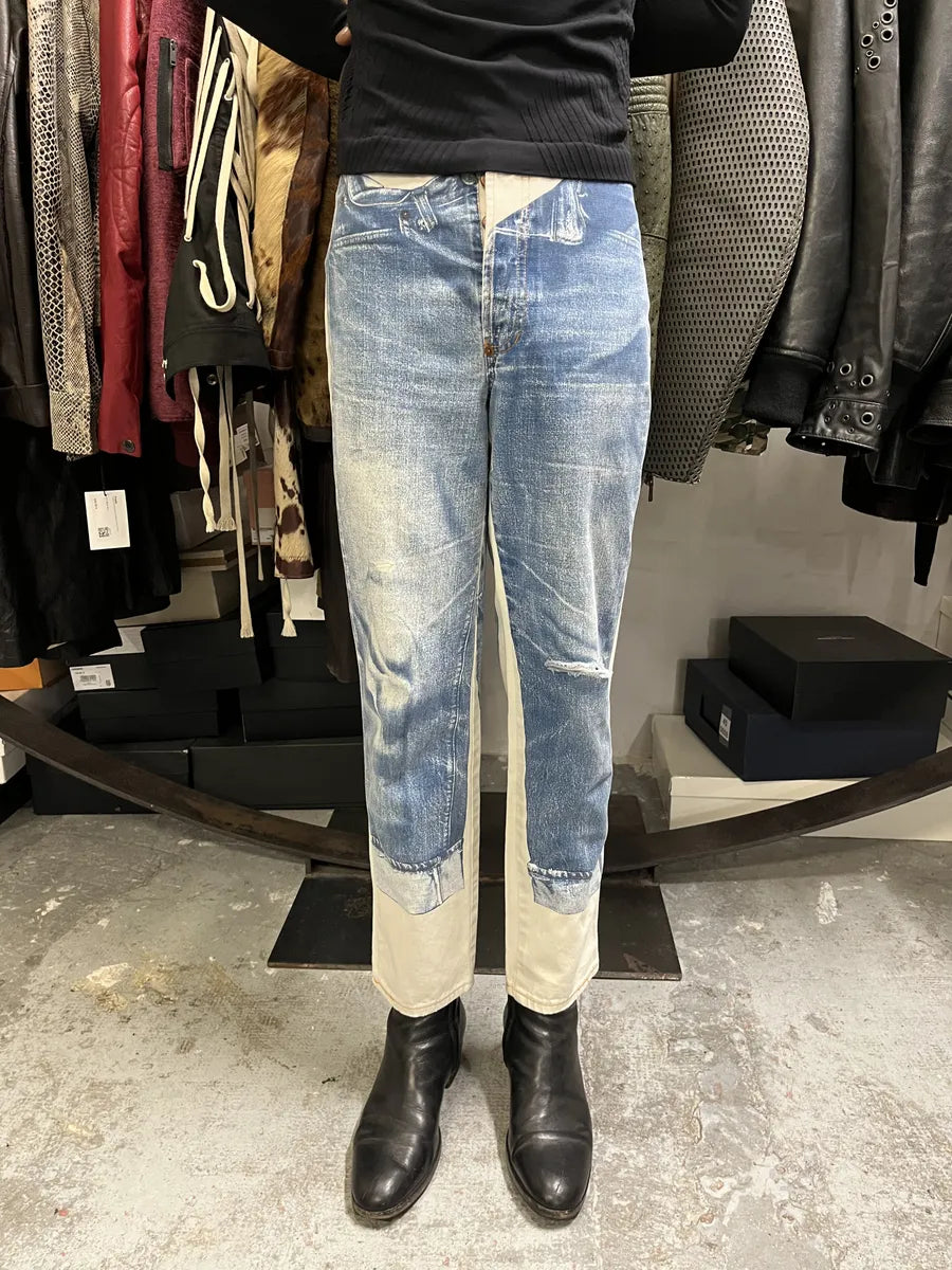 2000s Jean Paul Gaultier White & Blue Trompe L’Oeil Denim Pants OJjqgPw 1