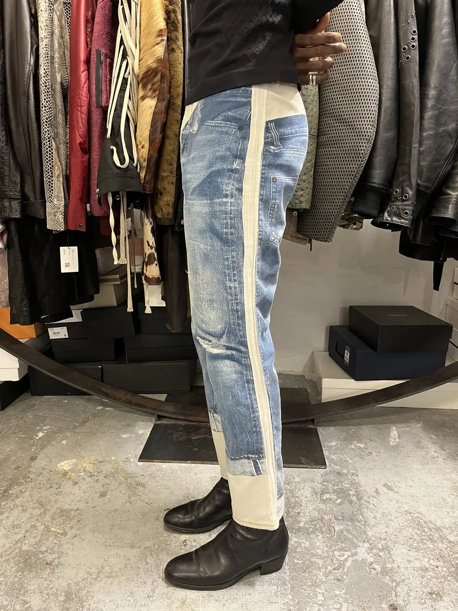2000s Jean Paul Gaultier White & Blue Trompe L’Oeil Denim Pants OJjqgPw 2