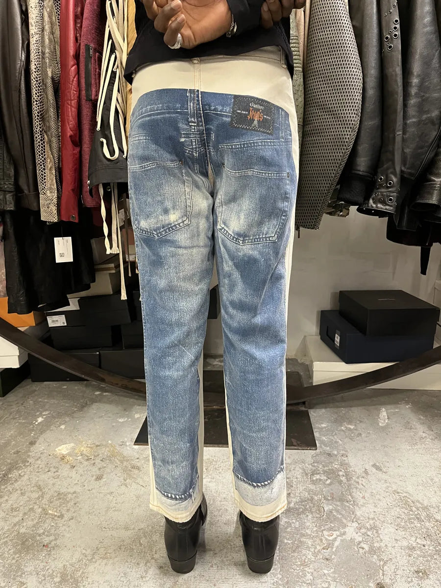 2000s Jean Paul Gaultier White & Blue Trompe L’Oeil Denim Pants OJjqgPw 3