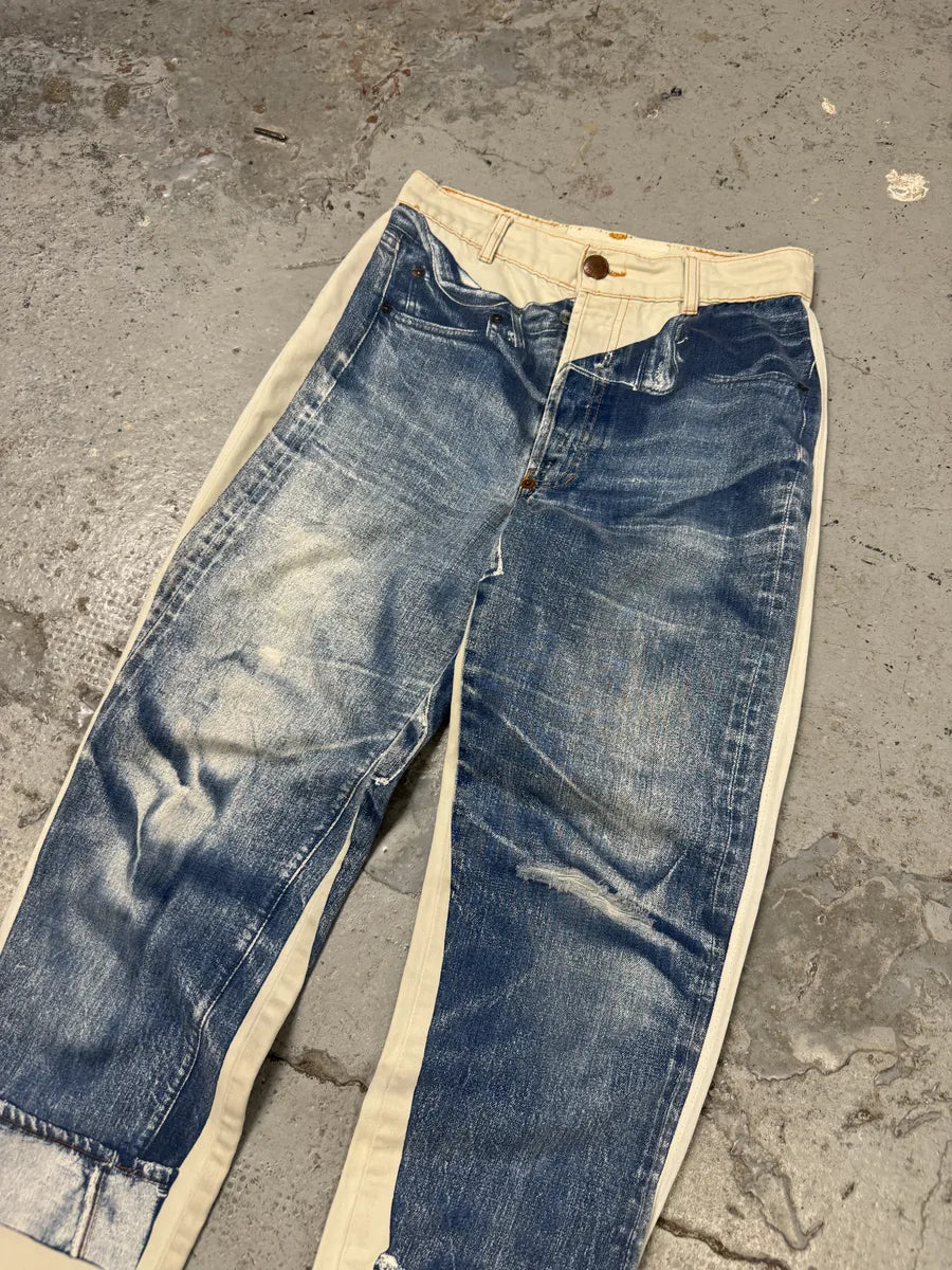 2000s Jean Paul Gaultier White & Blue Trompe L’Oeil Denim Pants OJjqgPw 5