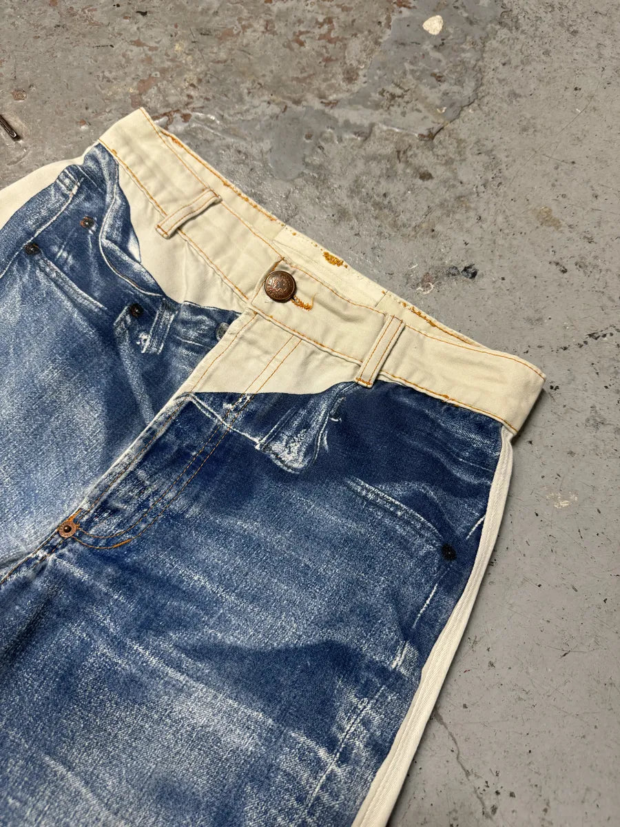 2000s Jean Paul Gaultier White & Blue Trompe L’Oeil Denim Pants OJjqgPw 6