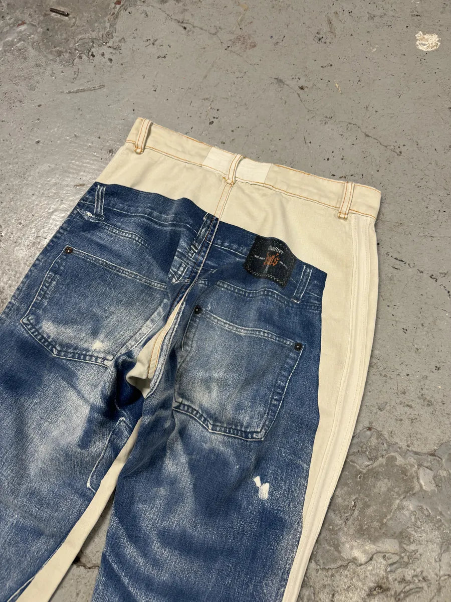 2000s Jean Paul Gaultier White & Blue Trompe L’Oeil Denim Pants OJjqgPw 7
