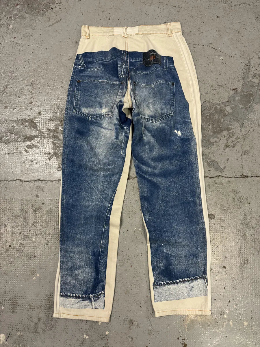 2000s Jean Paul Gaultier White & Blue Trompe L’Oeil Denim Pants OJjqgPw 8