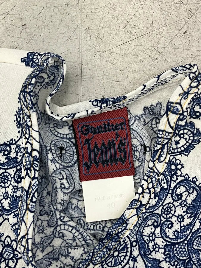2000s Jean Paul Gaultier White & Navy Floral Tapestry Dress wtPVBFz 10