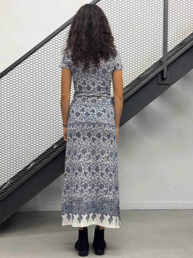 2000s Jean Paul Gaultier White & Navy Floral Tapestry Dress wtPVBFz 1