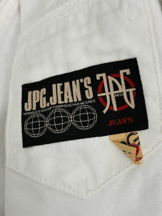 2000s Jean Paul Gaultier White Belted Denim Jacket fHuHUdL 11