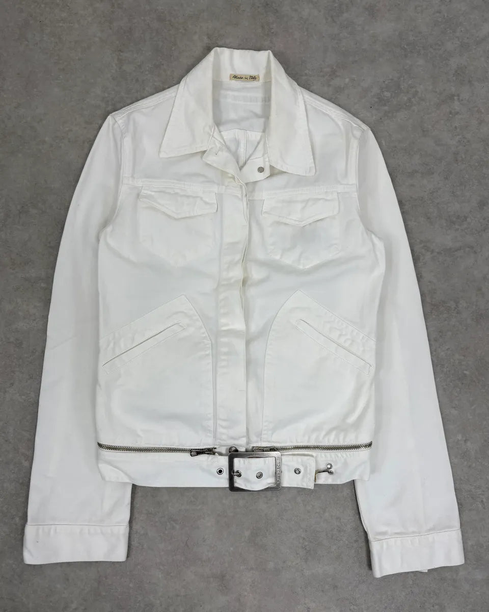 2000s Jean Paul Gaultier White Belted Denim Jacket fHuHUdL 0
