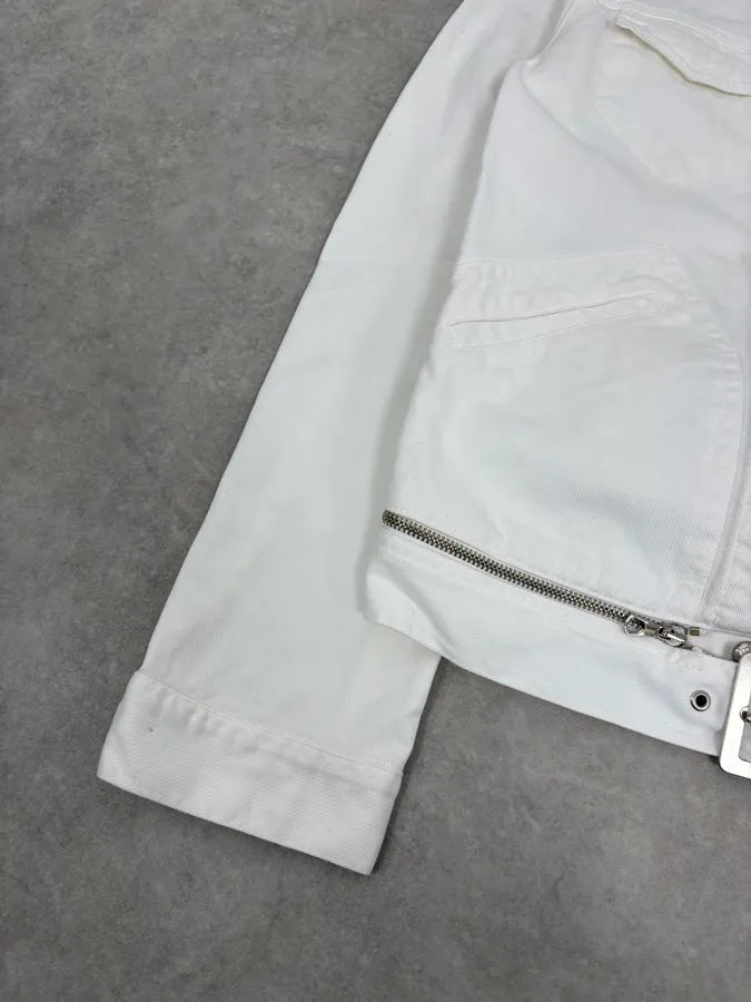 2000s Jean Paul Gaultier White Belted Denim Jacket fHuHUdL 7