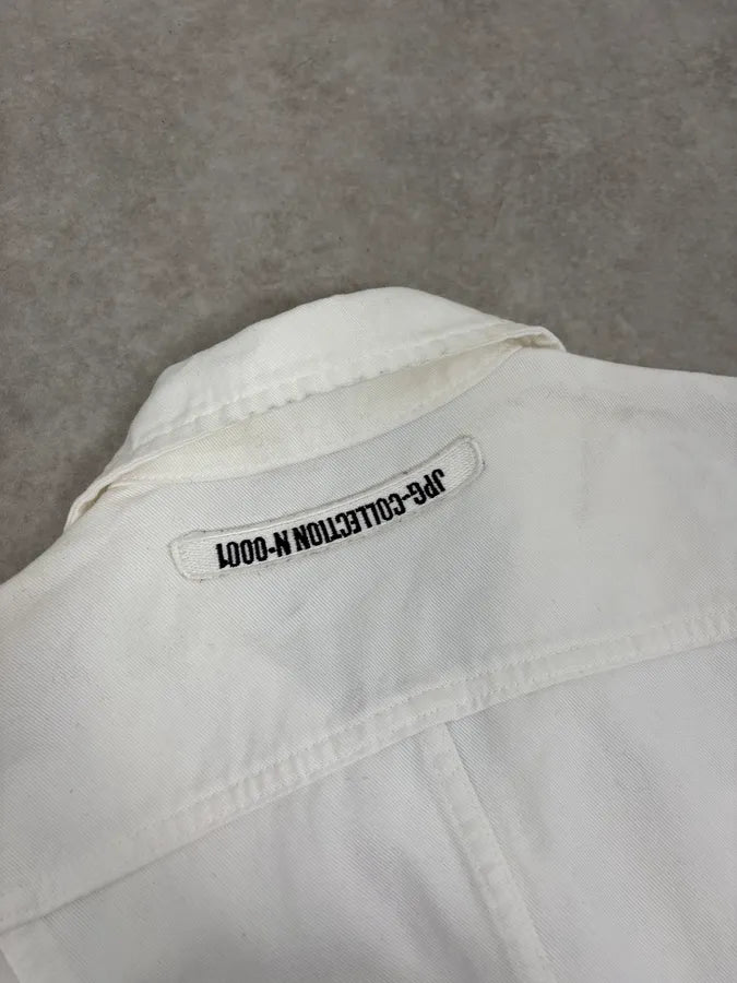 2000s Jean Paul Gaultier White Belted Denim Jacket fHuHUdL 8