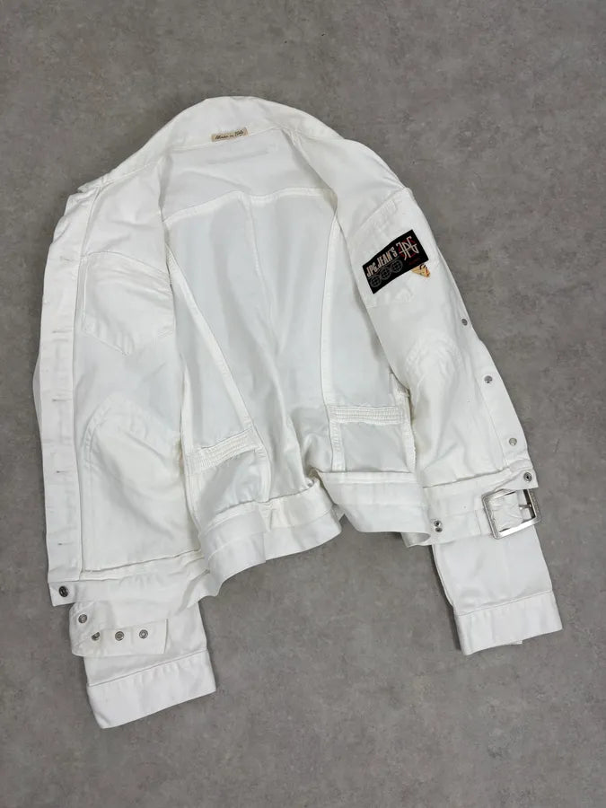 2000s Jean Paul Gaultier White Belted Denim Jacket fHuHUdL 6