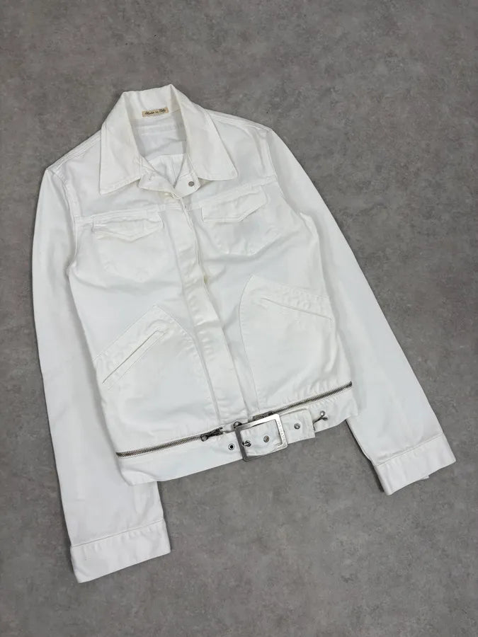 2000s Jean Paul Gaultier White Belted Denim Jacket fHuHUdL 3
