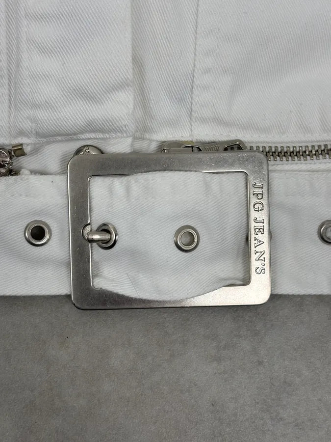 2000s Jean Paul Gaultier White Belted Denim Jacket fHuHUdL 9
