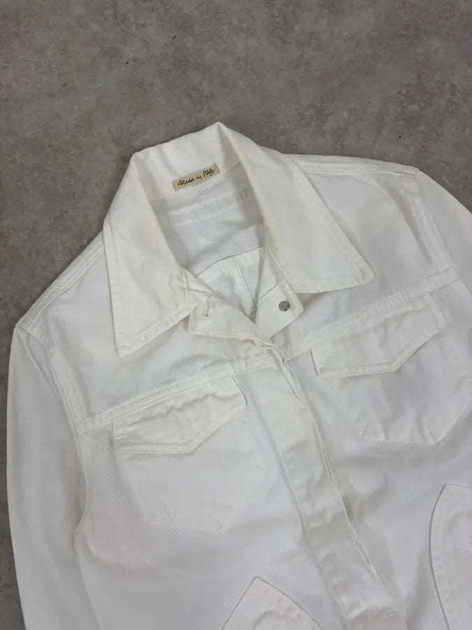 2000s Jean Paul Gaultier White Belted Denim Jacket fHuHUdL 4