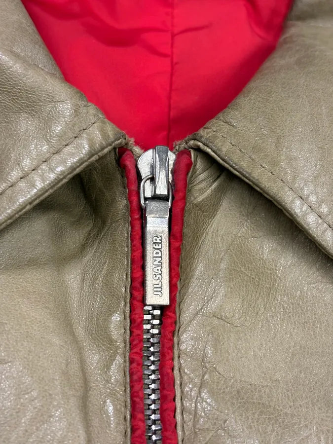 2000s Jil Sander Beige & Red Classy Leather Soft Jacket pXBDwlK 8