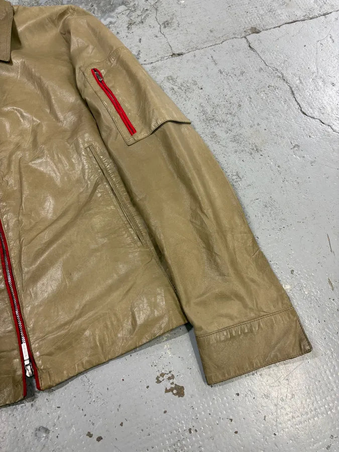 2000s Jil Sander Beige & Red Classy Leather Soft Jacket pXBDwlK 7