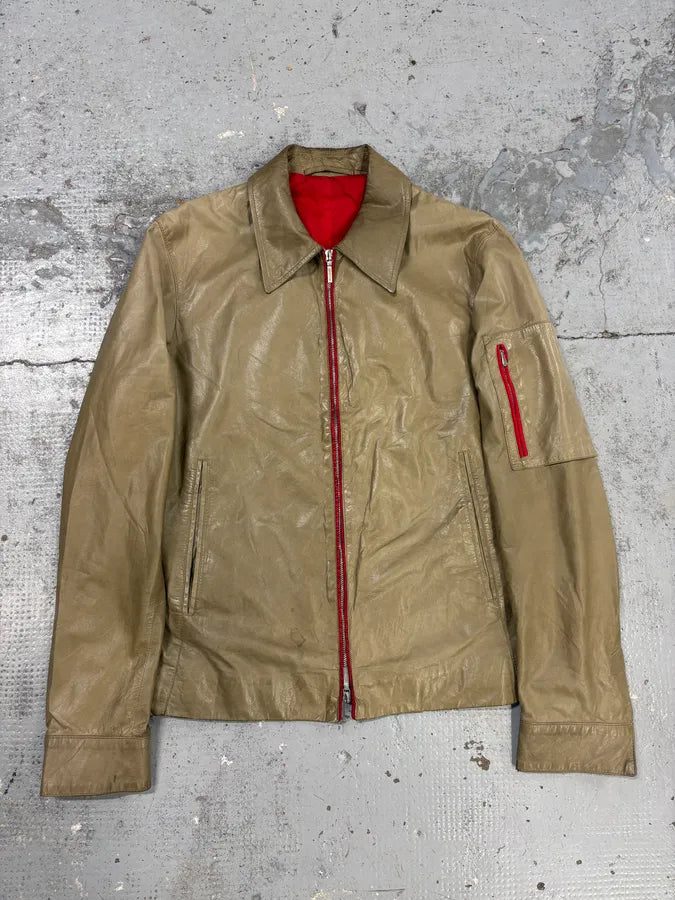 2000s Jil Sander Beige & Red Classy Leather Soft Jacket pXBDwlK 0