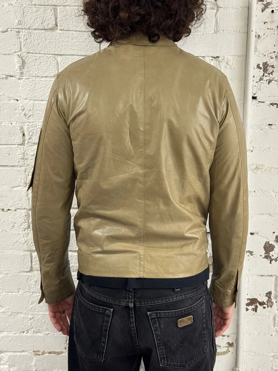 2000s Jil Sander Beige & Red Classy Leather Soft Jacket pXBDwlK 2