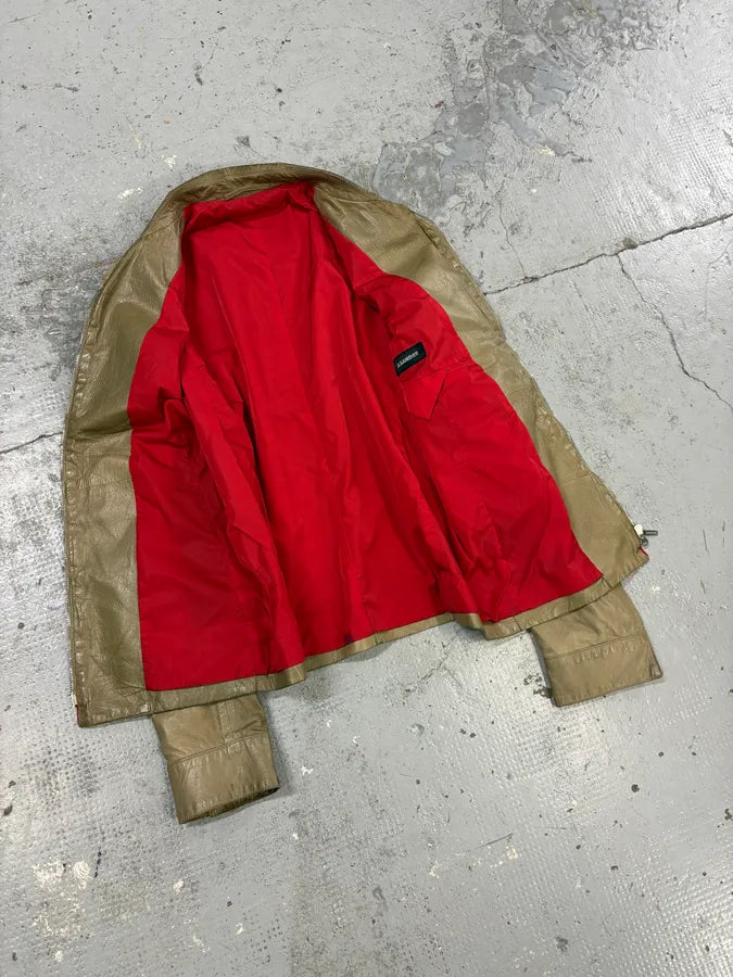 2000s Jil Sander Beige & Red Classy Leather Soft Jacket pXBDwlK 6