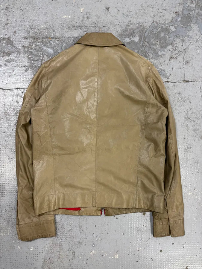 2000s Jil Sander Beige & Red Classy Leather Soft Jacket pXBDwlK 5