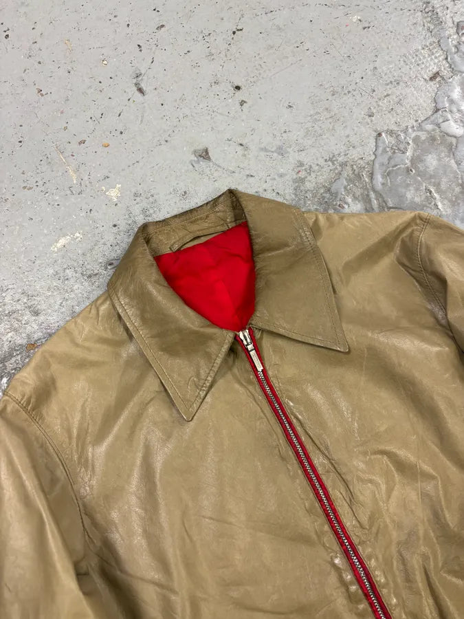2000s Jil Sander Beige & Red Classy Leather Soft Jacket pXBDwlK 4