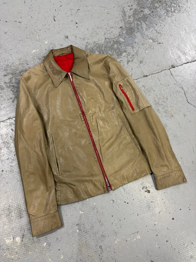 2000s Jil Sander Beige & Red Classy Leather Soft Jacket pXBDwlK 3