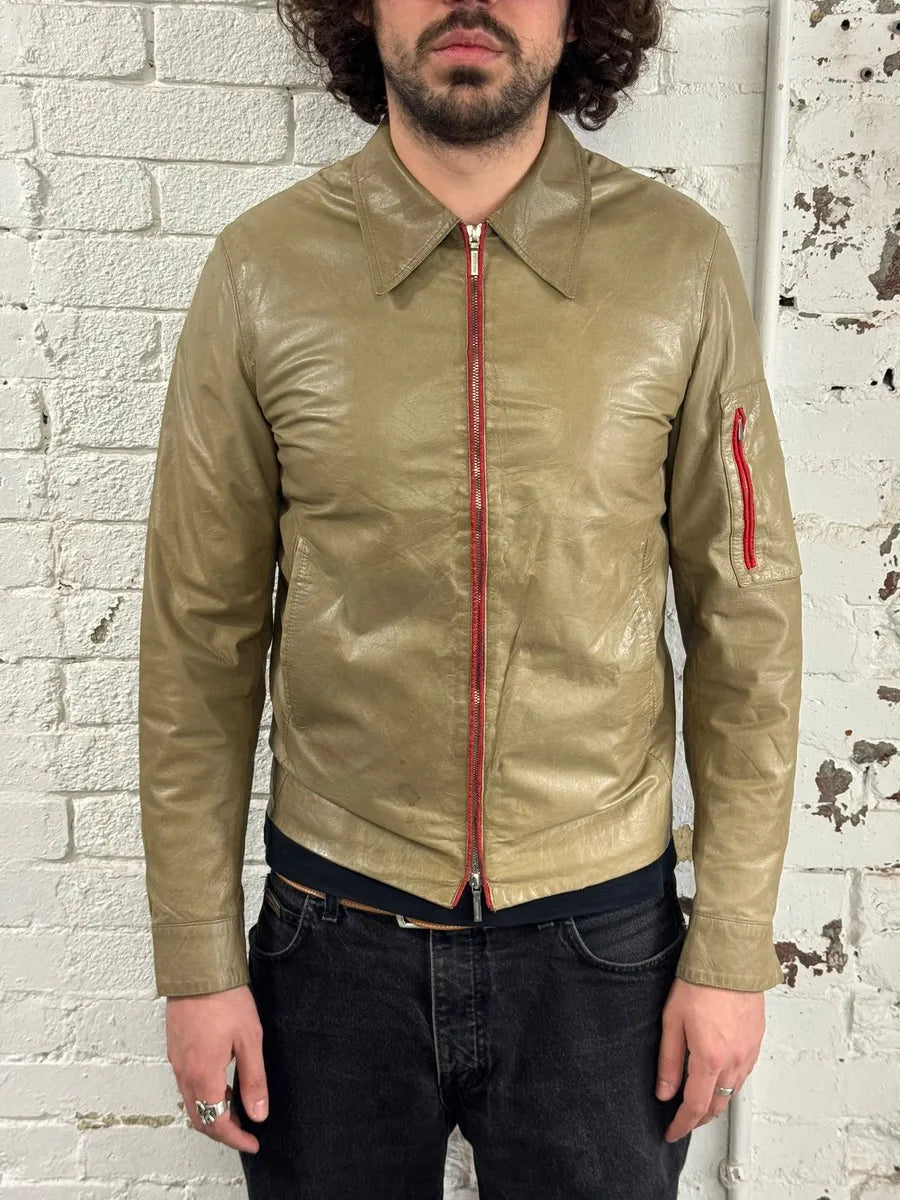 2000s Jil Sander Beige & Red Classy Leather Soft Jacket pXBDwlK 1