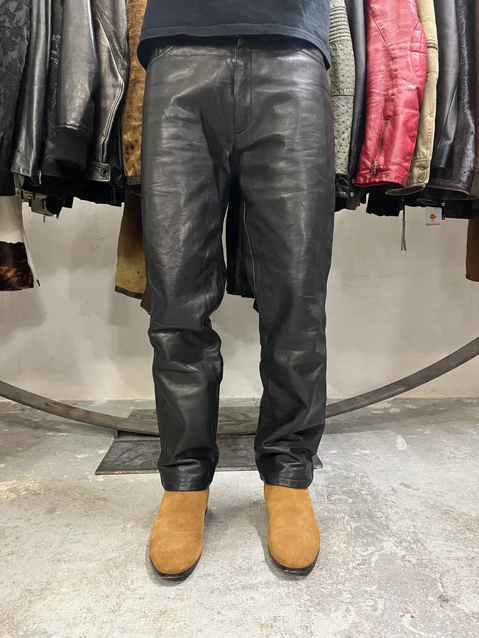 2000s Jil Sander Black Leather Pants (S/M) 4