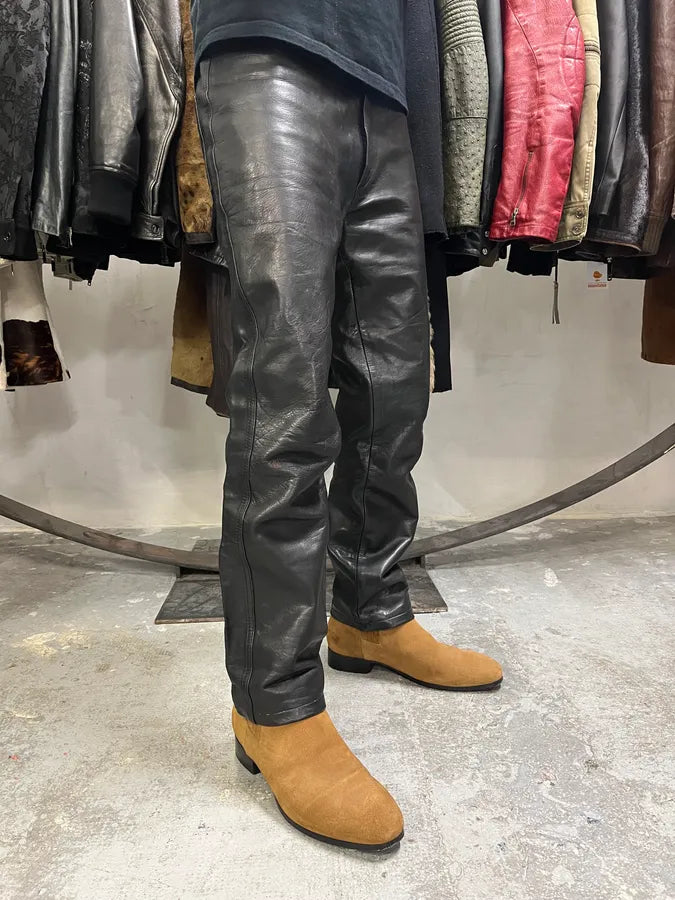 2000s Jil Sander Black Leather Pants (S/M) 5